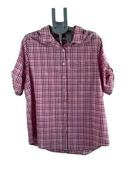 Woman Within Pink and White Plaid Button-Down Shirt Cottagecore SZ 1X 22/24